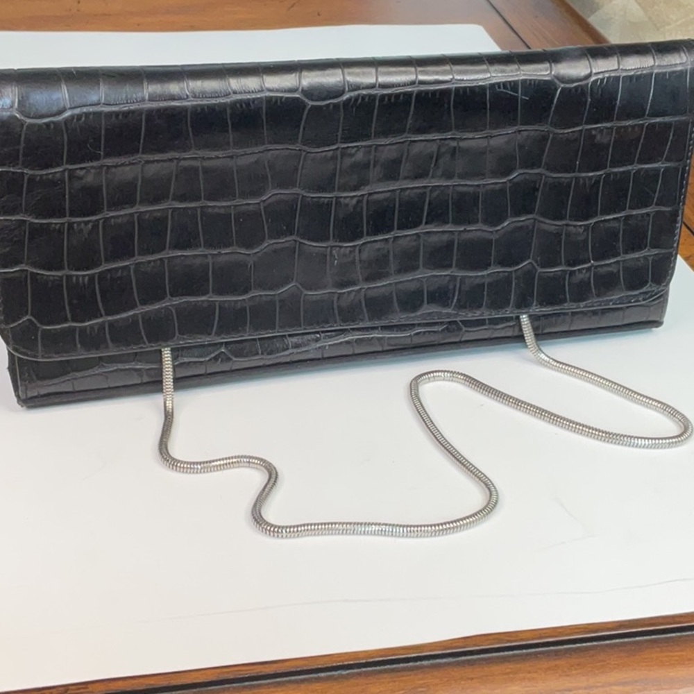 Me Too Black Crocodile Embossed Clutch
